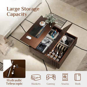 Round Coffee Table with Storage,Fluted Center Table with Sliding Cabinet Door for Living Room,Home Small Space,31.5" Small Center Table,Walnut - Wigtrends