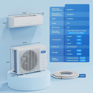 ROVSUN 9000 BTU Wifi Enabled Mini Split Air Conditioner & Heater with Inverter, 19 SEER2 Energy Saving 115V Ductless Split AC Unit with Pre - Charged Condenser, Heat Pump & Installation Kit - Wigtrends