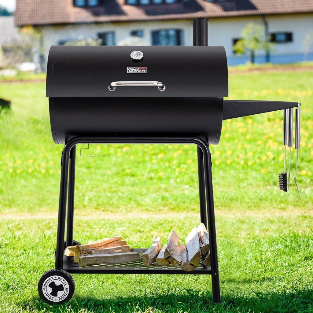 Royal Gourmet CC1830 30 Inch Barrel Charcoal Grill with Side Table, Outdoor BBQ Grill with 627 Sq. In. Cooking Space for Backyard, Patio and Parties, Black - Wigtrends