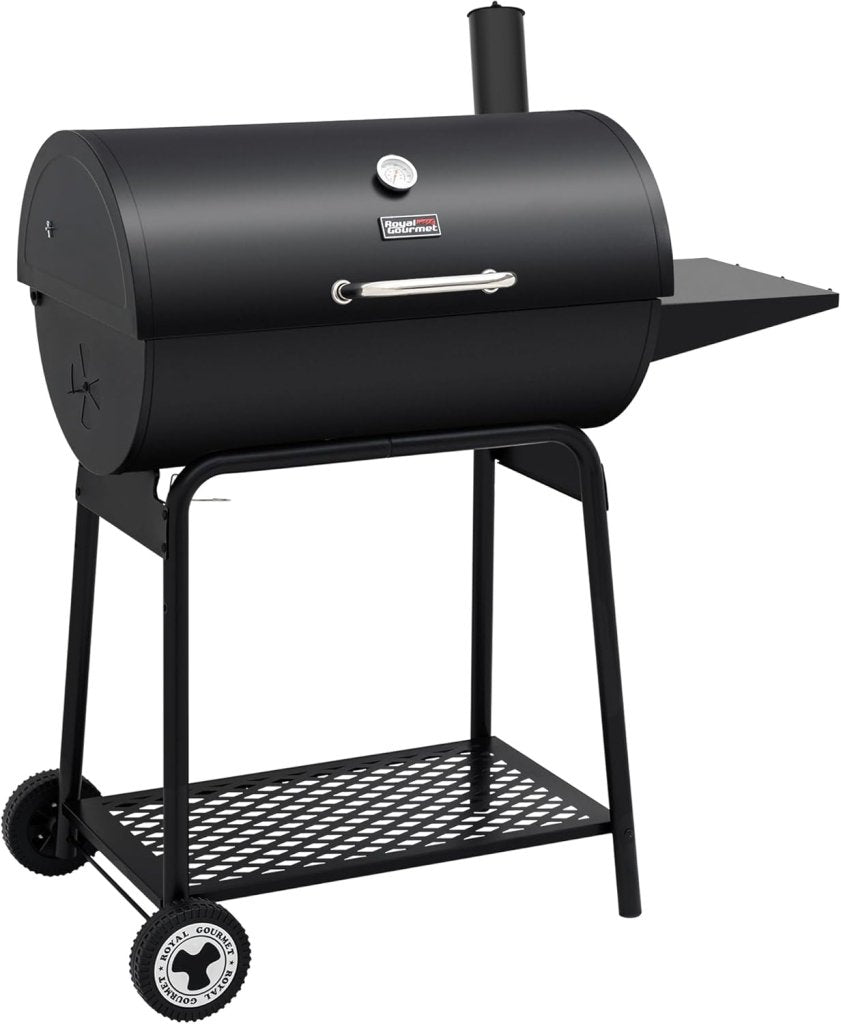 Royal Gourmet CC1830 30 Inch Barrel Charcoal Grill with Side Table, Outdoor BBQ Grill with 627 Sq. In. Cooking Space for Backyard, Patio and Parties, Black - Wigtrends