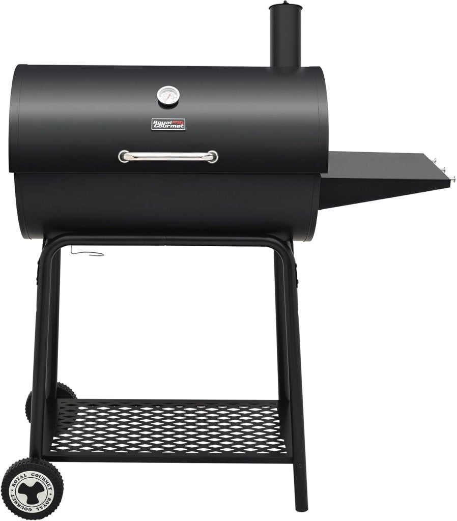 Royal Gourmet CC1830 30 Inch Barrel Charcoal Grill with Side Table, Outdoor BBQ Grill with 627 Sq. In. Cooking Space for Backyard, Patio and Parties, Black - Wigtrends