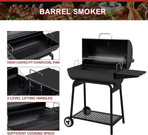 Royal Gourmet CC1830 30 Inch Barrel Charcoal Grill with Side Table, Outdoor BBQ Grill with 627 Sq. In. Cooking Space for Backyard, Patio and Parties, Black - Wigtrends