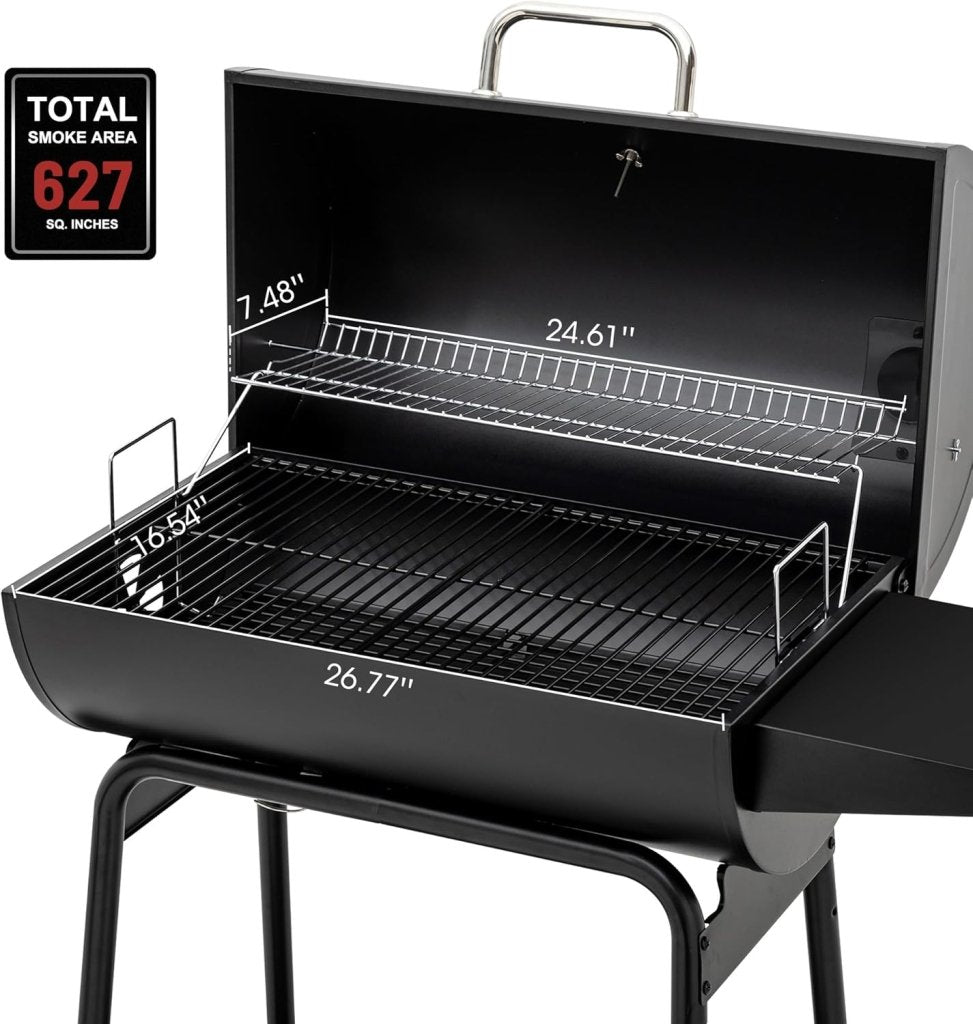Royal Gourmet CC1830 30 Inch Barrel Charcoal Grill with Side Table, Outdoor BBQ Grill with 627 Sq. In. Cooking Space for Backyard, Patio and Parties, Black - Wigtrends