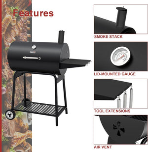Royal Gourmet CC1830 30 Inch Barrel Charcoal Grill with Side Table, Outdoor BBQ Grill with 627 Sq. In. Cooking Space for Backyard, Patio and Parties, Black - Wigtrends