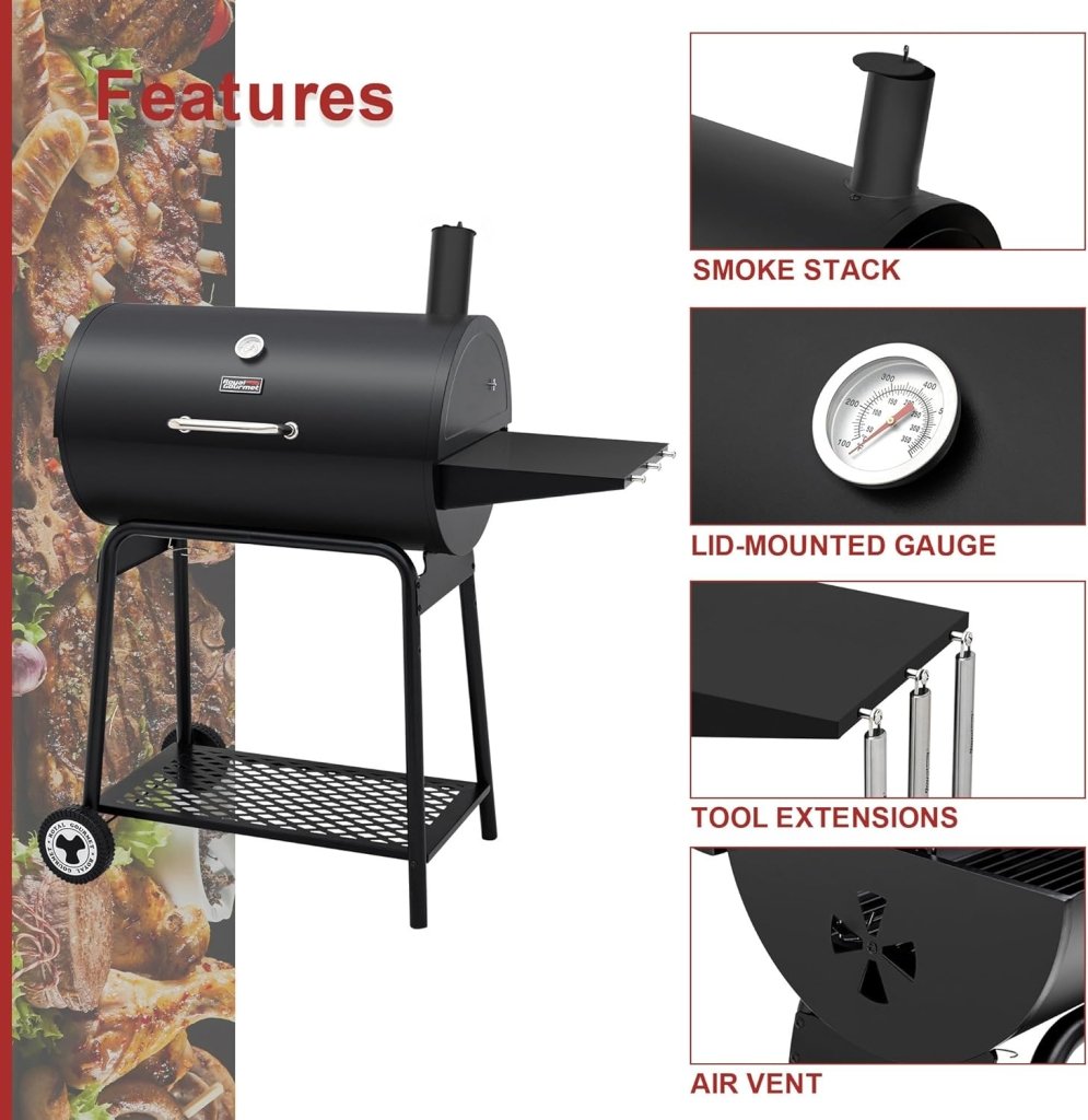 Royal Gourmet CC1830 30 Inch Barrel Charcoal Grill with Side Table, Outdoor BBQ Grill with 627 Sq. In. Cooking Space for Backyard, Patio and Parties, Black - Wigtrends
