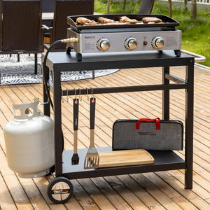 Royal Gourmet Dining Cart Table with Double - Shelf, Movable Stainless Steel Flattop Grill Cart, Hooks, Side Handle, Multifunctional PC3401B (Black) - Wigtrends