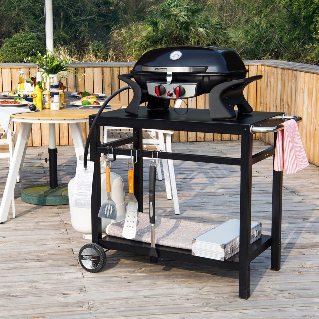 Royal Gourmet Dining Cart Table with Double - Shelf, Movable Stainless Steel Flattop Grill Cart, Hooks, Side Handle, Multifunctional PC3401B (Black) - Wigtrends