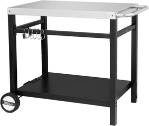 Royal Gourmet Dining Cart Table with Double - Shelf, Movable Stainless Steel Flattop Grill Cart, Hooks, Side Handle, Multifunctional PC3401B (Black) - Wigtrends