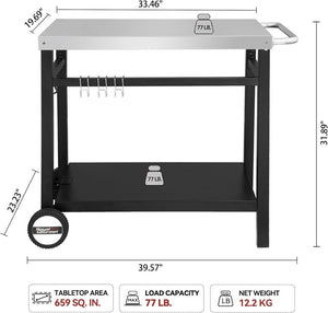 Royal Gourmet Dining Cart Table with Double - Shelf, Movable Stainless Steel Flattop Grill Cart, Hooks, Side Handle, Multifunctional PC3401B (Black) - Wigtrends