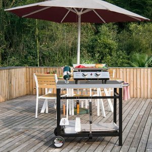 Royal Gourmet Dining Cart Table with Double - Shelf, Movable Stainless Steel Flattop Grill Cart, Hooks, Side Handle, Multifunctional PC3401B (Black) - Wigtrends