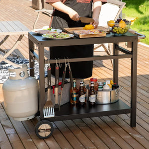 Royal Gourmet Dining Cart Table with Double - Shelf, Movable Stainless Steel Flattop Grill Cart, Hooks, Side Handle, Multifunctional PC3401B (Black) - Wigtrends