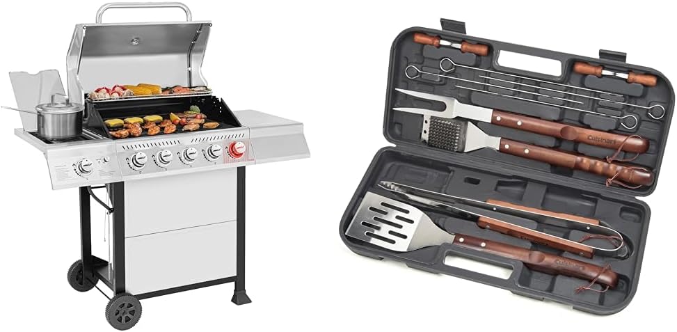 Royal Gourmet GA5401T 5 - Burner Propane Gas Grill with Sear Burner and Side Burner, Stainless Steel BBQ Grill with 632 Sq. In. Grilling Area for Outdoor Barbecue Cooking, 64,000 BTUs, Silver - Wigtrends
