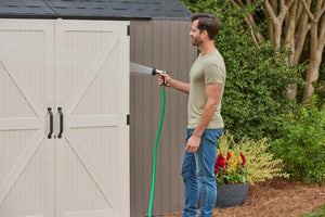 Rubbermaid Resin Outdoor Storage Shed With Floor (7 x 7 Ft) Weather Resistant Gray Organization for Home/Backyard/Garden Tools/Lawn Mower/Bike Storage/Pool Supplies - Wigtrends