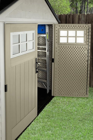 Rubbermaid Resin Outdoor Storage Shed With Floor (7 x 7 Ft) Weather Resistant Gray Organization for Home/Backyard/Garden Tools/Lawn Mower/Bike Storage/Pool Supplies - Wigtrends