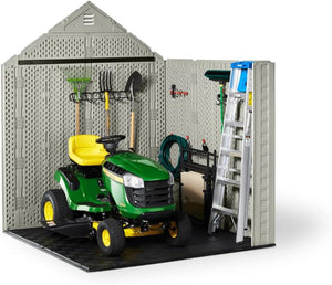 Rubbermaid Resin Outdoor Storage Shed With Floor (7 x 7 Ft) Weather Resistant Gray Organization for Home/Backyard/Garden Tools/Lawn Mower/Bike Storage/Pool Supplies - Wigtrends