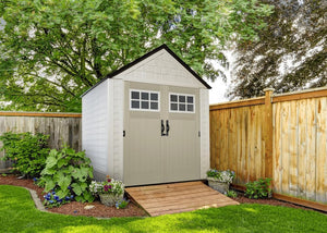 Rubbermaid Resin Outdoor Storage Shed With Floor (7 x 7 Ft) Weather Resistant Gray Organization for Home/Backyard/Garden Tools/Lawn Mower/Bike Storage/Pool Supplies - Wigtrends