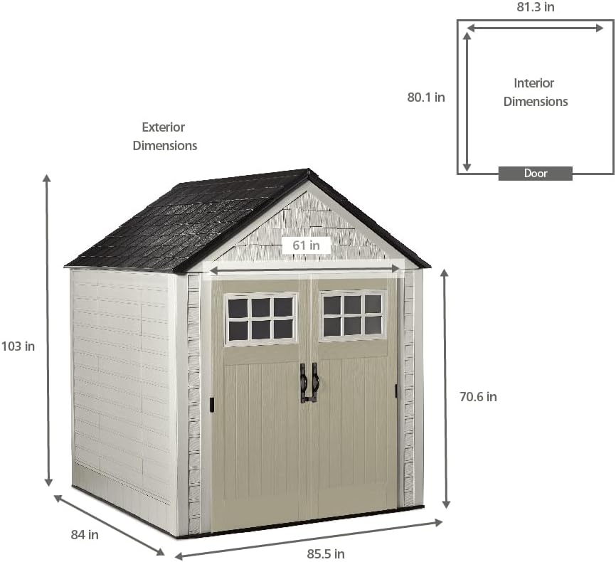 Rubbermaid Resin Outdoor Storage Shed With Floor (7 x 7 Ft) Weather Resistant Gray Organization for Home/Backyard/Garden Tools/Lawn Mower/Bike Storage/Pool Supplies - Wigtrends