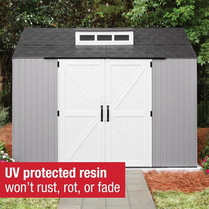 Rubbermaid Resin Outdoor Storage Shed With Floor (7 x 7 Ft) Weather Resistant Gray Organization for Home/Backyard/Garden Tools/Lawn Mower/Bike Storage/Pool Supplies - Wigtrends