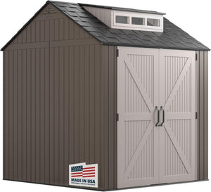 Rubbermaid Resin Outdoor Storage Shed With Floor (7 x 7 Ft) Weather Resistant Gray Organization for Home/Backyard/Garden Tools/Lawn Mower/Bike Storage/Pool Supplies - Wigtrends