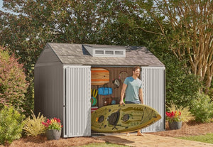 Rubbermaid Resin Outdoor Storage Shed With Floor (7 x 7 Ft) Weather Resistant Gray Organization for Home/Backyard/Garden Tools/Lawn Mower/Bike Storage/Pool Supplies - Wigtrends