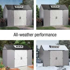 Rubbermaid Resin Outdoor Storage Shed With Floor (7 x 7 Ft) Weather Resistant Gray Organization for Home/Backyard/Garden Tools/Lawn Mower/Bike Storage/Pool Supplies - Wigtrends