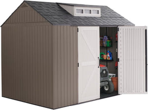 Rubbermaid Resin Outdoor Storage Shed With Floor (7 x 7 Ft) Weather Resistant Gray Organization for Home/Backyard/Garden Tools/Lawn Mower/Bike Storage/Pool Supplies - Wigtrends