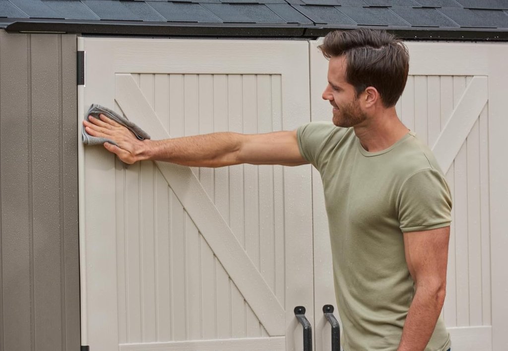 Rubbermaid Resin Outdoor Storage Shed With Floor (7 x 7 Ft) Weather Resistant Gray Organization for Home/Backyard/Garden Tools/Lawn Mower/Bike Storage/Pool Supplies - Wigtrends