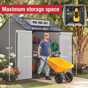 Rubbermaid Resin Outdoor Storage Shed With Floor (7 x 7 Ft) Weather Resistant Gray Organization for Home/Backyard/Garden Tools/Lawn Mower/Bike Storage/Pool Supplies - Wigtrends