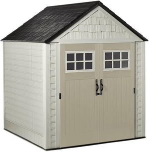 Rubbermaid Resin Outdoor Storage Shed With Floor (7 x 7 Ft) Weather Resistant Gray Organization for Home/Backyard/Garden Tools/Lawn Mower/Bike Storage/Pool Supplies - Wigtrends