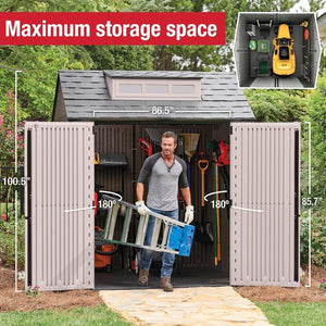 Rubbermaid Resin Outdoor Storage Shed With Floor (7 x 7 Ft) Weather Resistant Gray Organization for Home/Backyard/Garden Tools/Lawn Mower/Bike Storage/Pool Supplies - Wigtrends