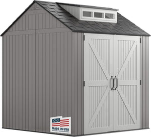 Rubbermaid Resin Outdoor Storage Shed With Floor (7 x 7 Ft) Weather Resistant Gray Organization for Home/Backyard/Garden Tools/Lawn Mower/Bike Storage/Pool Supplies - Wigtrends
