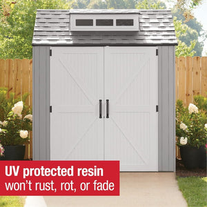 Rubbermaid Resin Outdoor Storage Shed With Floor (7 x 7 Ft) Weather Resistant Gray Organization for Home/Backyard/Garden Tools/Lawn Mower/Bike Storage/Pool Supplies - Wigtrends