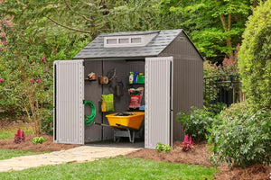 Rubbermaid Resin Outdoor Storage Shed With Floor (7 x 7 Ft) Weather Resistant Gray Organization for Home/Backyard/Garden Tools/Lawn Mower/Bike Storage/Pool Supplies - Wigtrends