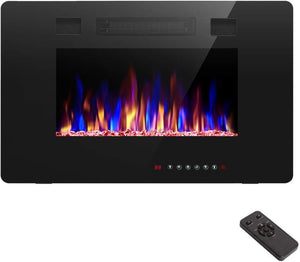 R.W.FLAME 60" Recessed and Wall Mounted Electric Fireplace, Low Noise, Fit for 2 x 6 Stud, Remote Control with Timer, Touch Screen, Adjustable Flame Color and Speed, 750 - 1500W - Wigtrends