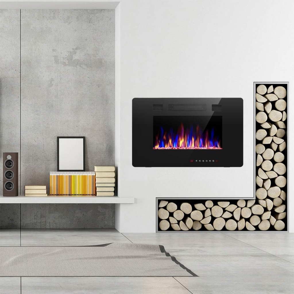 R.W.FLAME 60" Recessed and Wall Mounted Electric Fireplace, Low Noise, Fit for 2 x 6 Stud, Remote Control with Timer, Touch Screen, Adjustable Flame Color and Speed, 750 - 1500W - Wigtrends