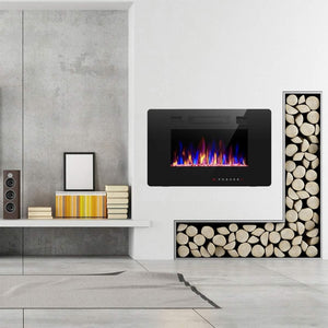 R.W.FLAME 60" Recessed and Wall Mounted Electric Fireplace, Low Noise, Fit for 2 x 6 Stud, Remote Control with Timer, Touch Screen, Adjustable Flame Color and Speed, 750 - 1500W - Wigtrends