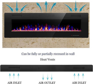 R.W.FLAME 60" Recessed and Wall Mounted Electric Fireplace, Low Noise, Fit for 2 x 6 Stud, Remote Control with Timer, Touch Screen, Adjustable Flame Color and Speed, 750 - 1500W - Wigtrends