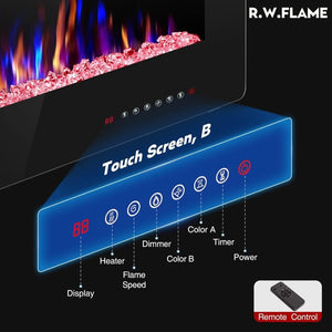 R.W.FLAME 60" Recessed and Wall Mounted Electric Fireplace, Low Noise, Fit for 2 x 6 Stud, Remote Control with Timer, Touch Screen, Adjustable Flame Color and Speed, 750 - 1500W - Wigtrends
