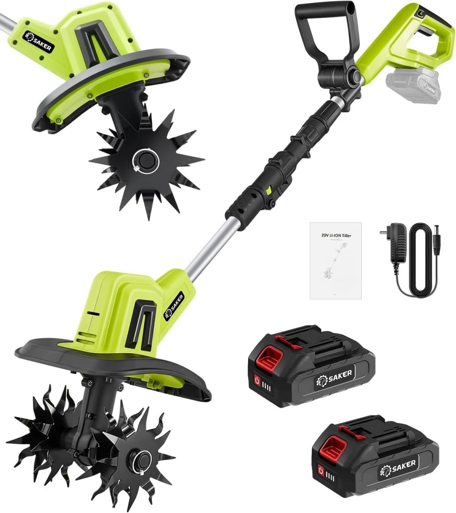 Saker 22V Cordless Electric Garden Tiller Cultivator, Lightweight Rototiller for Gardening, 9 - Inch Tilling Width, 6.3 - Inch Depth for Soil Preparation, Weeding, and Gardening 2 Batteries SK - TC18B - Wigtrends