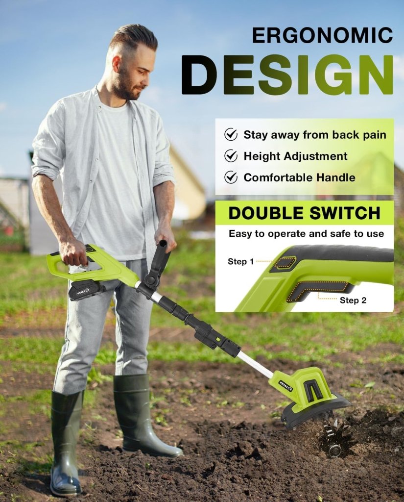 Saker 22V Cordless Electric Garden Tiller Cultivator, Lightweight Rototiller for Gardening, 9 - Inch Tilling Width, 6.3 - Inch Depth for Soil Preparation, Weeding, and Gardening 2 Batteries SK - TC18B - Wigtrends