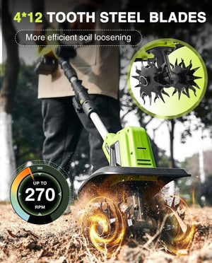 Saker 22V Cordless Electric Garden Tiller Cultivator, Lightweight Rototiller for Gardening, 9 - Inch Tilling Width, 6.3 - Inch Depth for Soil Preparation, Weeding, and Gardening 2 Batteries SK - TC18B - Wigtrends
