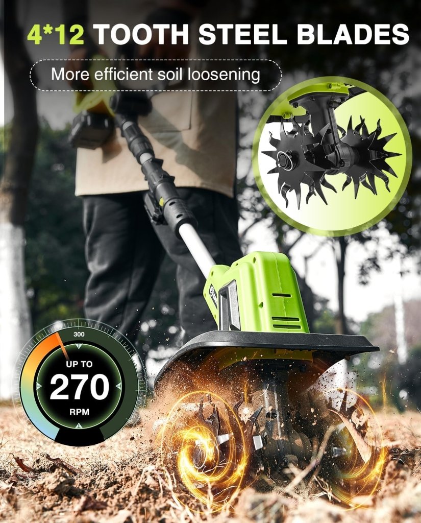 Saker 22V Cordless Electric Garden Tiller Cultivator, Lightweight Rototiller for Gardening, 9 - Inch Tilling Width, 6.3 - Inch Depth for Soil Preparation, Weeding, and Gardening 2 Batteries SK - TC18B - Wigtrends