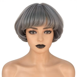 Salt And Pepper Grey Wig Short Bob Style With Bangs Human Hair - Wigtrends