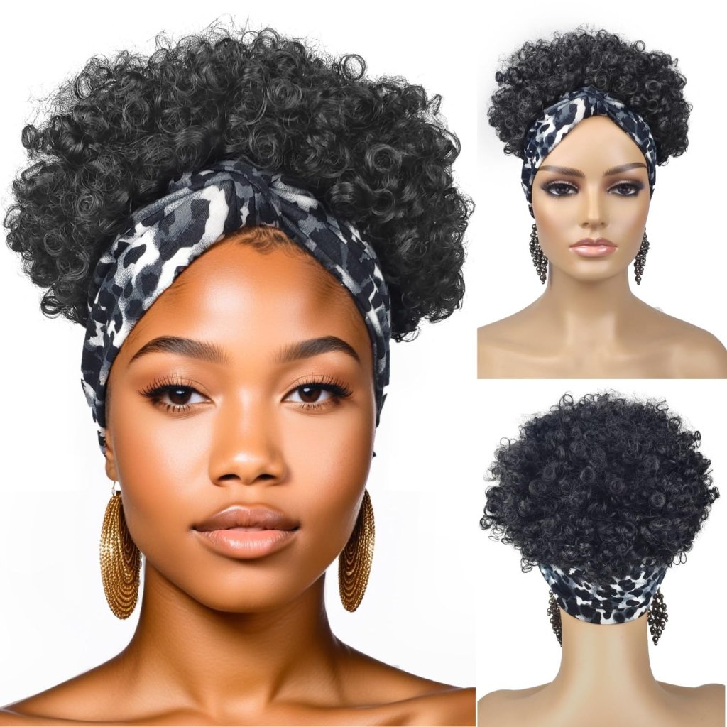 Salt and pepper headband wig human hair wigs Grey ponytails Afro Headband Wig - Wigtrends