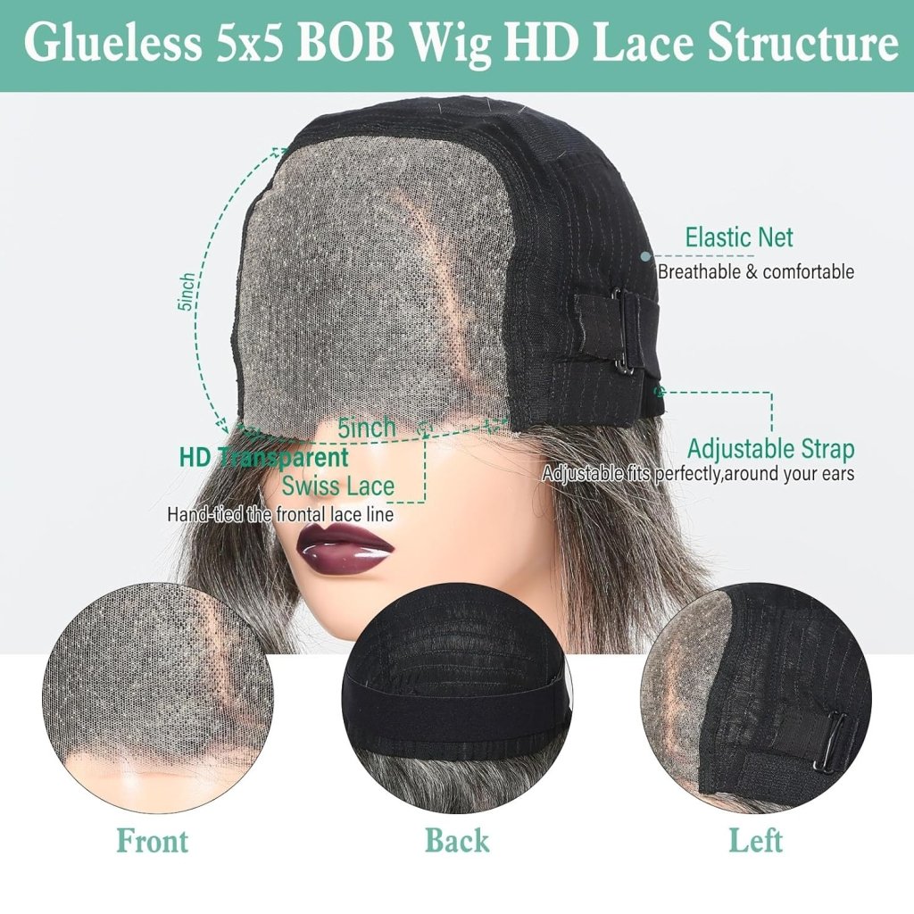 Salt And Pepper Human Hair Wigs Straight Grey Glueless Wig Human Hair Wigs - Wigtrends