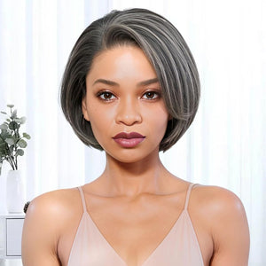 Salt And Pepper Human Hair Wigs Straight Grey Glueless Wig Human Hair Wigs - Wigtrends