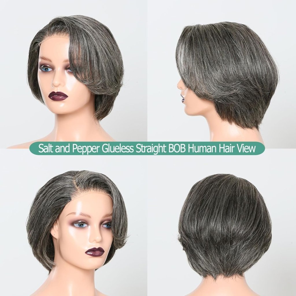 Salt And Pepper Human Hair Wigs Straight Grey Glueless Wig Human Hair Wigs - Wigtrends