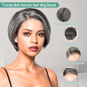 Salt And Pepper Human Hair Wigs Straight Grey Glueless Wig Human Hair Wigs - Wigtrends