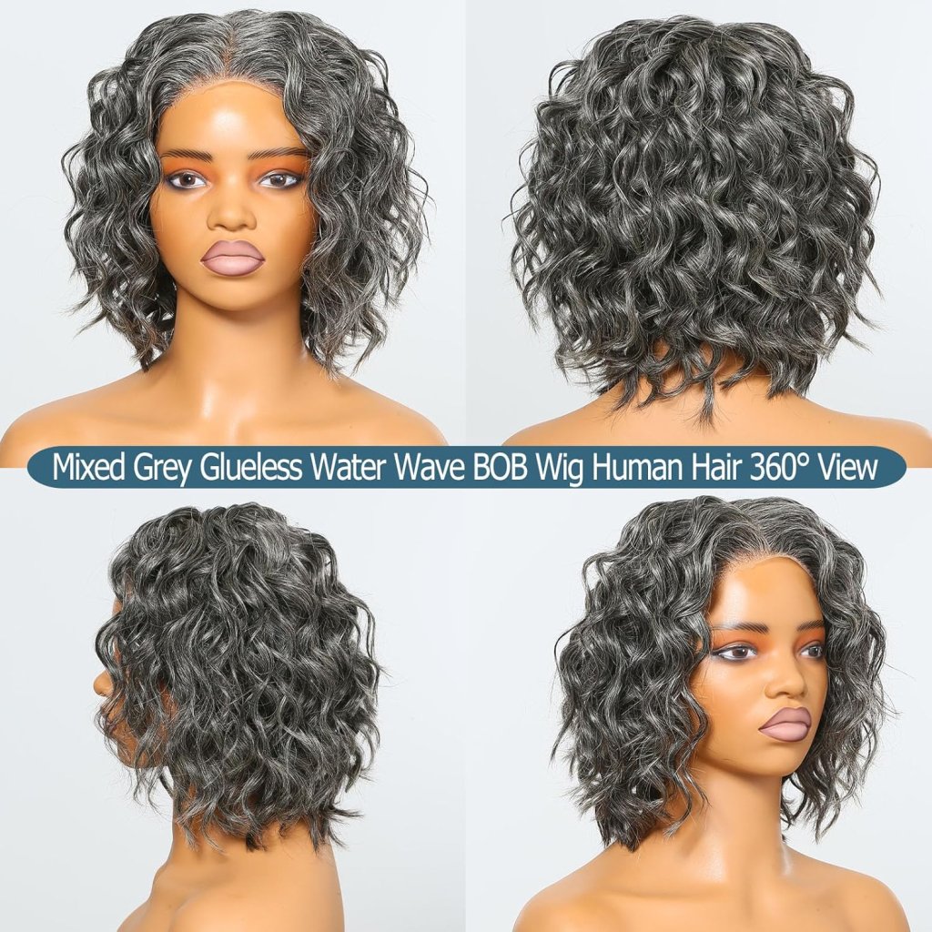 Salt And Pepper Human Hair Wigs Water Wave Grey Lace Front Wigs Short Bob Wig for Black Women - Wigtrends