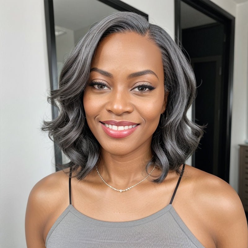 Salt And Pepper Loose Wave Short Bob Glueless 5x5 Closure Lace Wig | Limited Design - Wigtrends